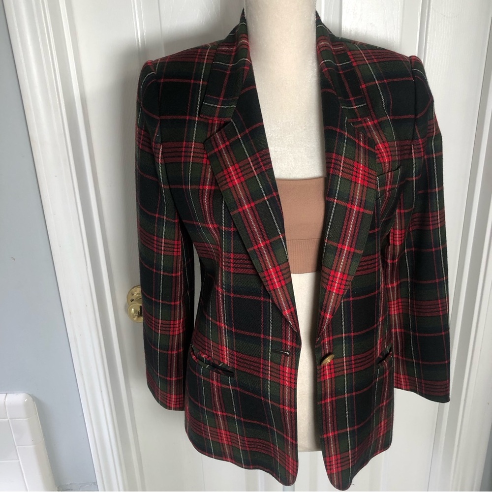 Giorgio sant Angelo collectible gold Sz 6 blazer plaid red black button 100 wool